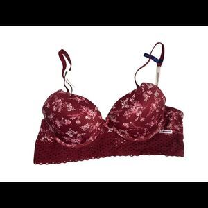 AEROPOSTALE, Bralette, wine & white, padded, size 36B, crochet band,‎